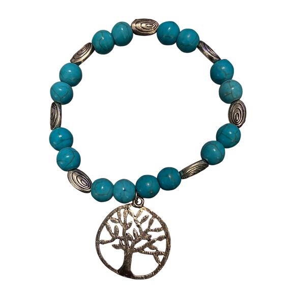Handmade Jewelry - Handmade Tree of life beaded bracelet size 6.5” Turquoise
